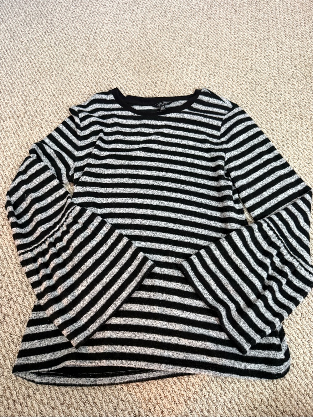 Lucky Brand Black & White Striped Long Sleeve Top